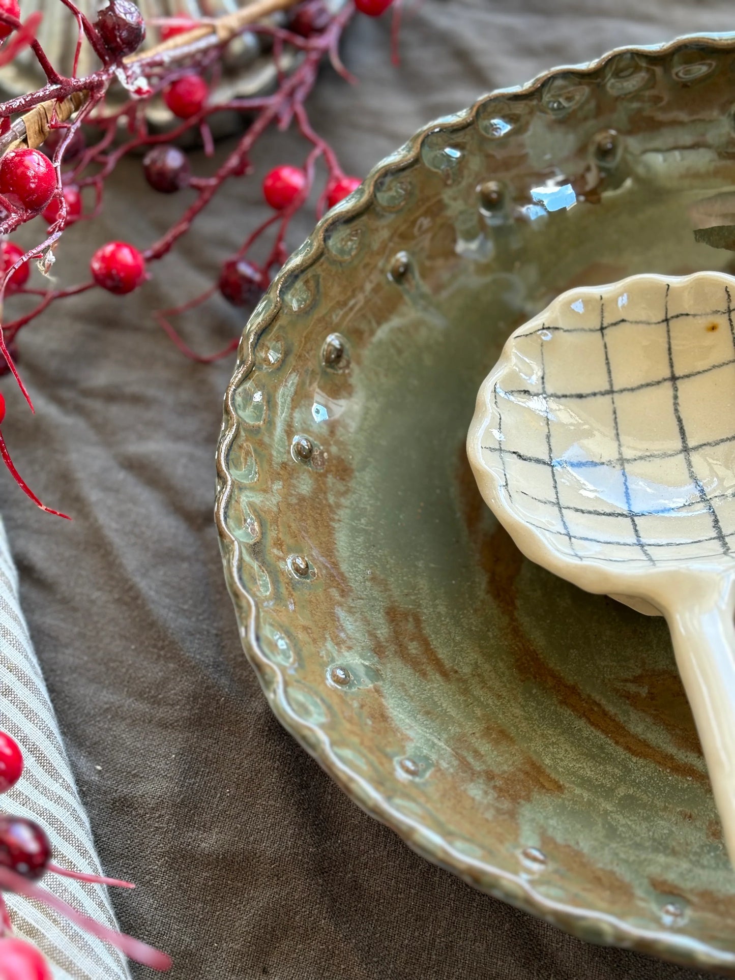 Beaded Serving Bowl – Green
