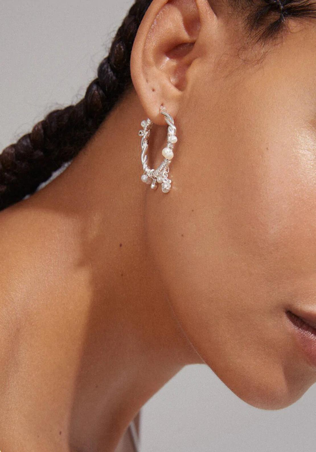 Ana Pearl & Crystal Hoop Earrings - Silver Plated