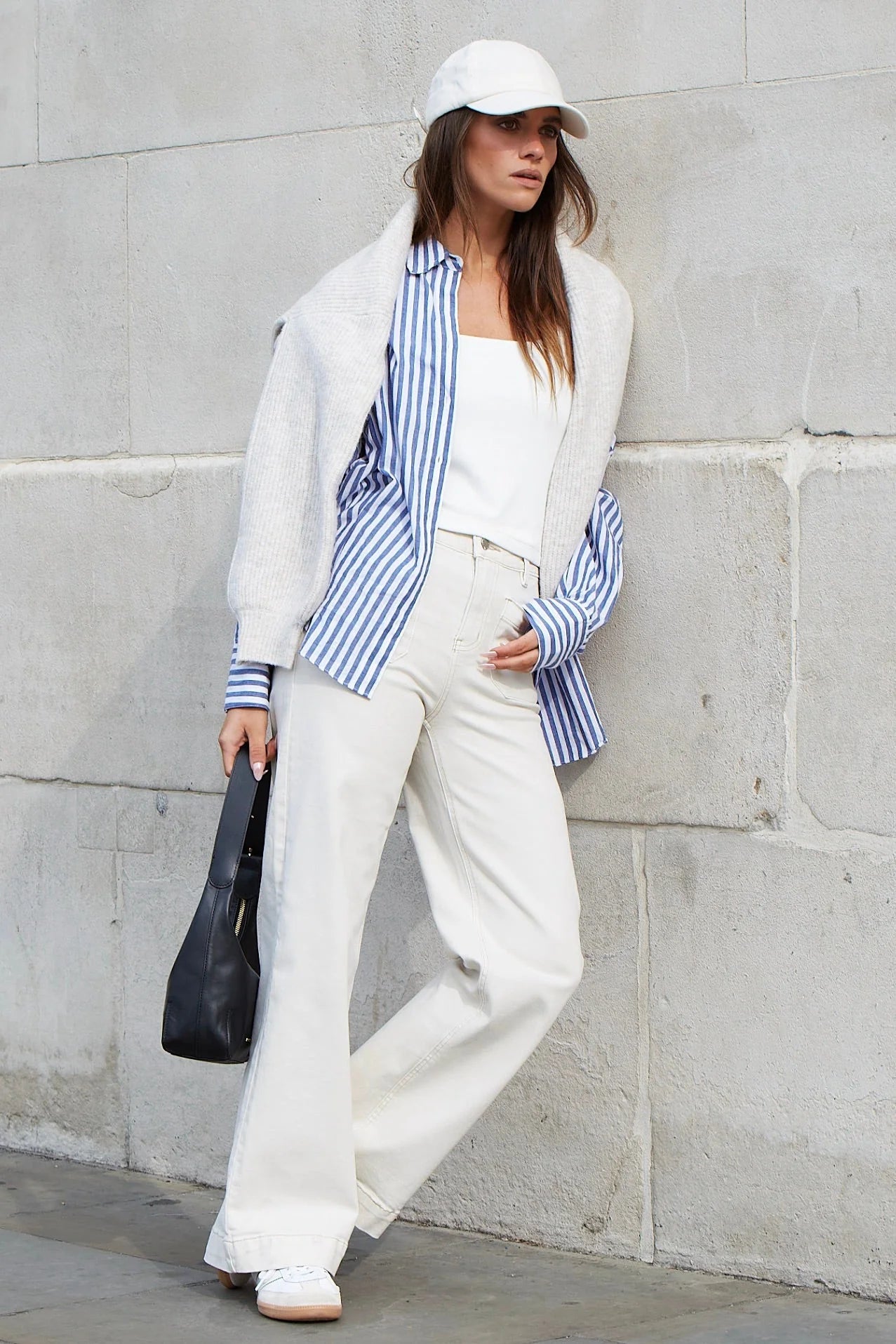 Zoey Ecru High Rise Wide Leg Pocket Jean