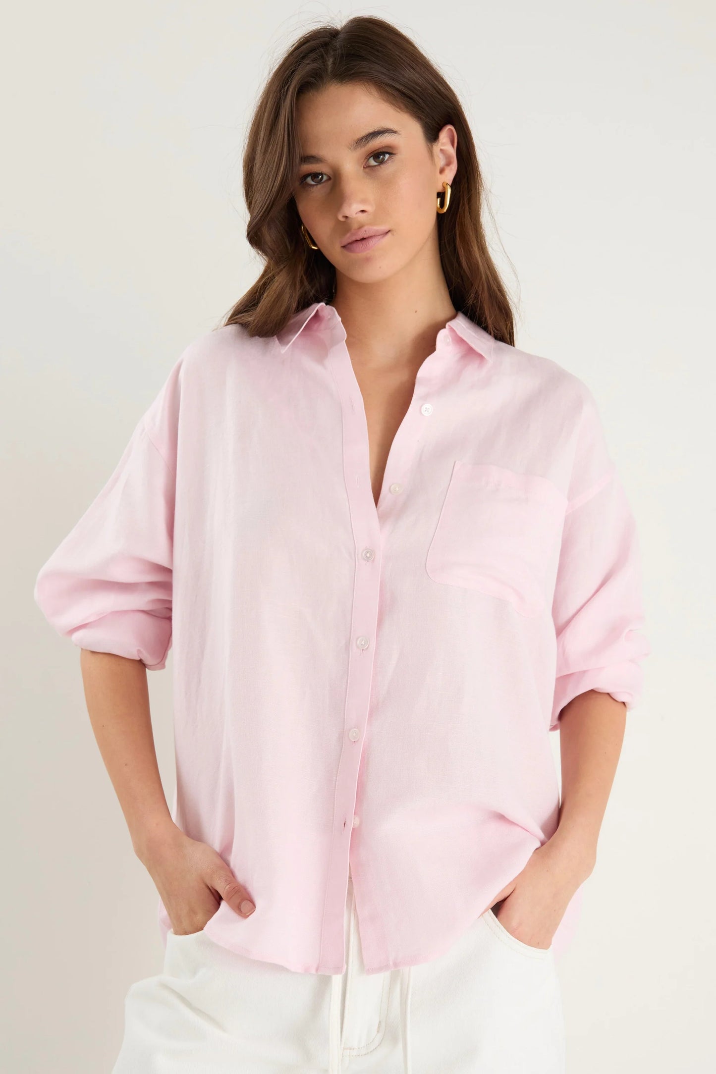 Exalted Pale Pink Linen Viscose Oversized Shirt