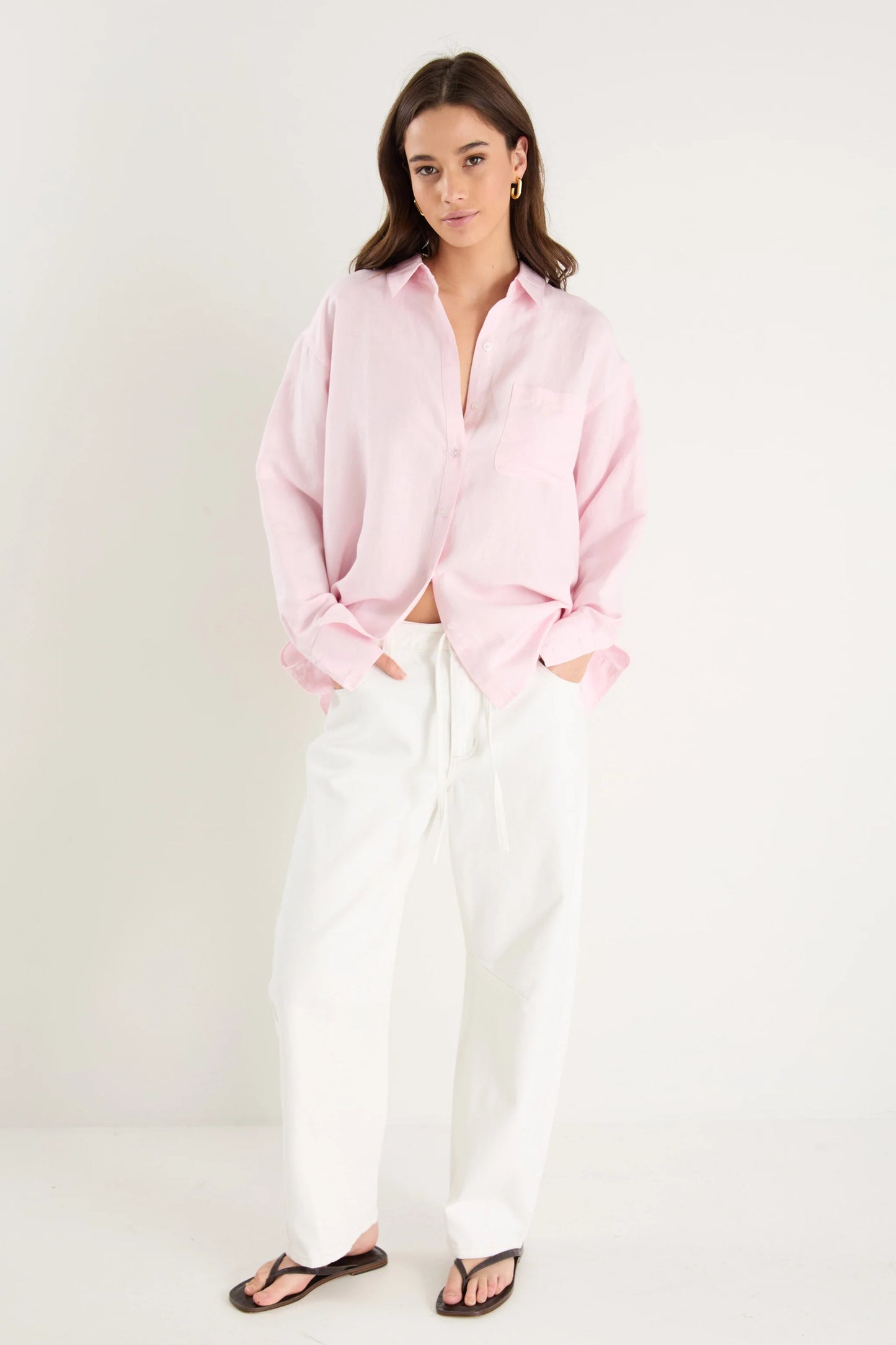 Exalted Pale Pink Linen Viscose Oversized Shirt