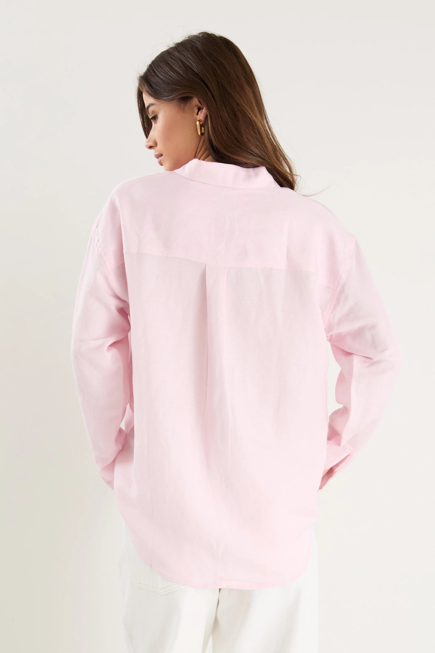 Exalted Pale Pink Linen Viscose Oversized Shirt