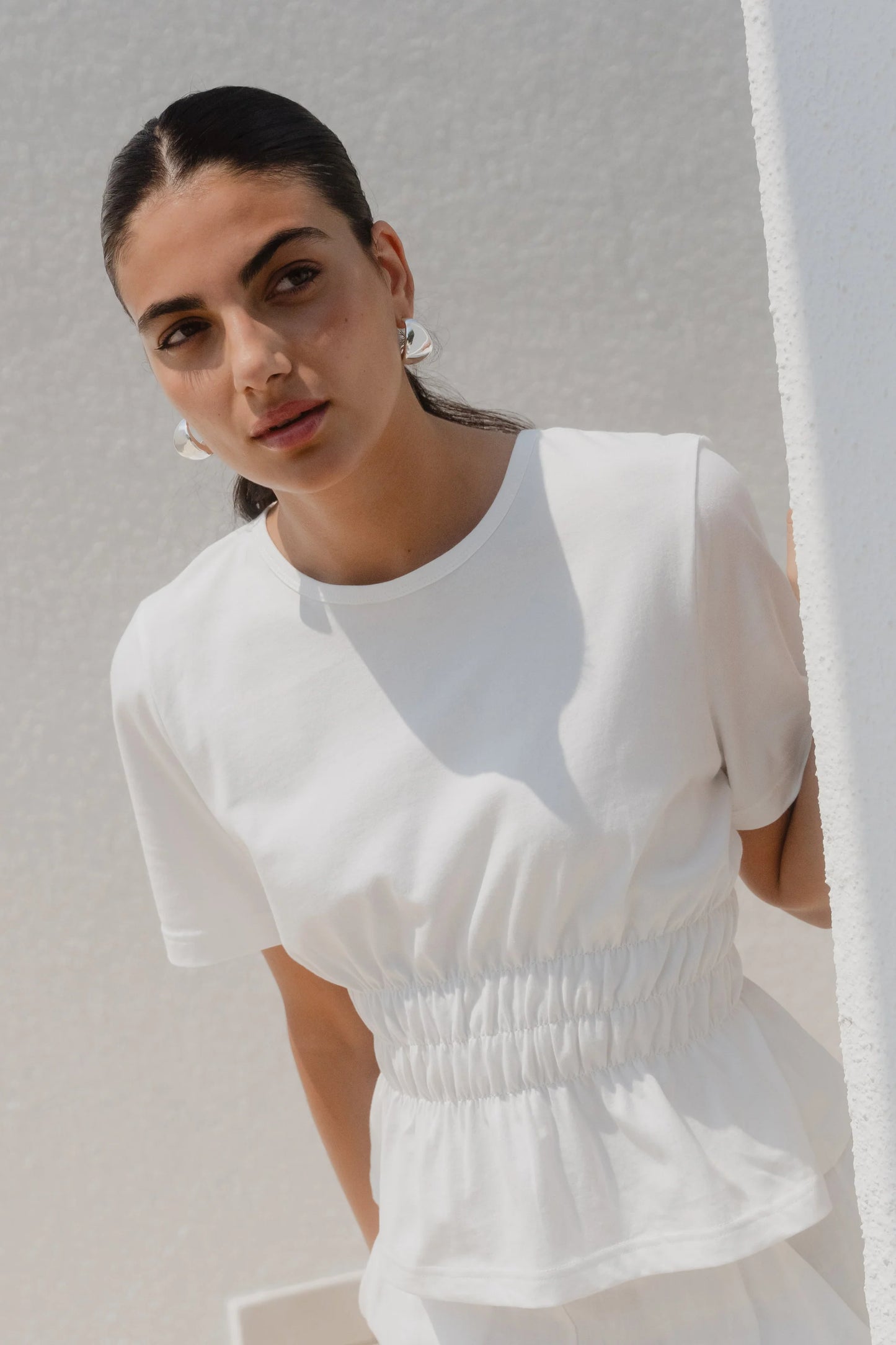 Svelte Shirred Detailed Tee - Ivory