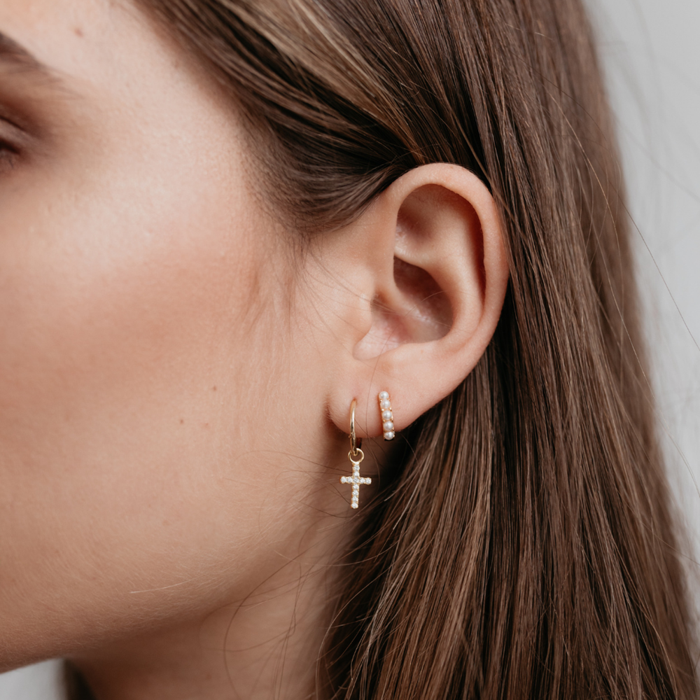 Mini Pearl Huggies - Gold