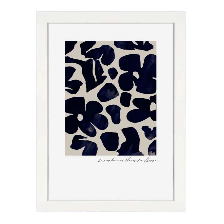 Navy Gucci Flower Print - White Frame