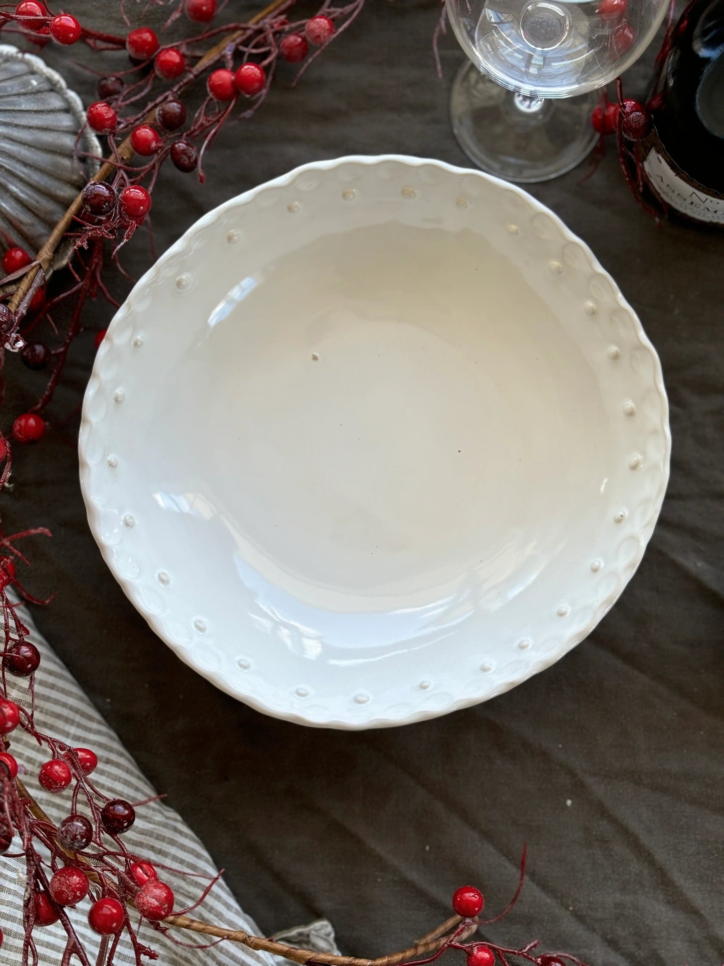 Beaded Serving Bowl – White