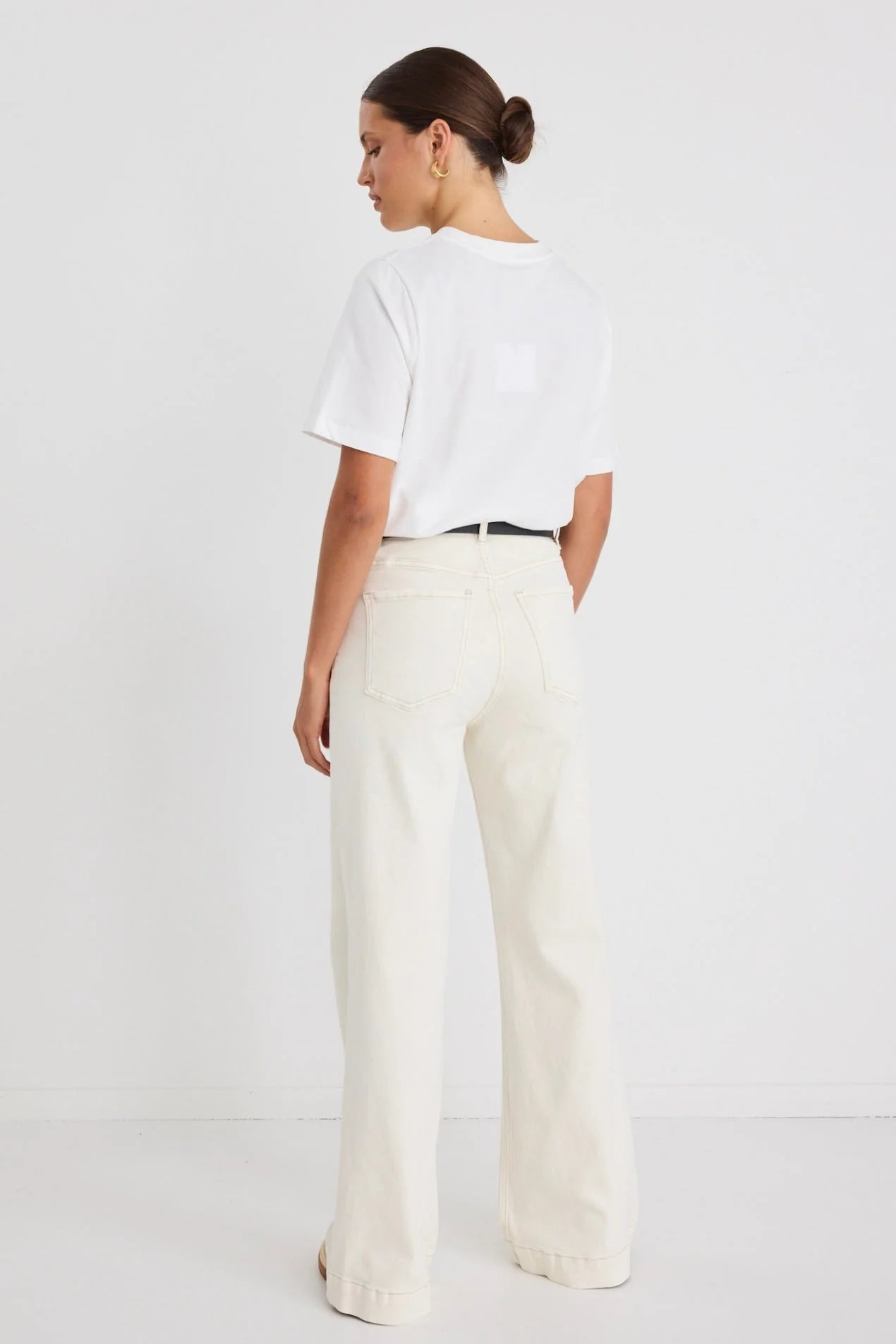 Zoey Ecru High Rise Wide Leg Pocket Jean