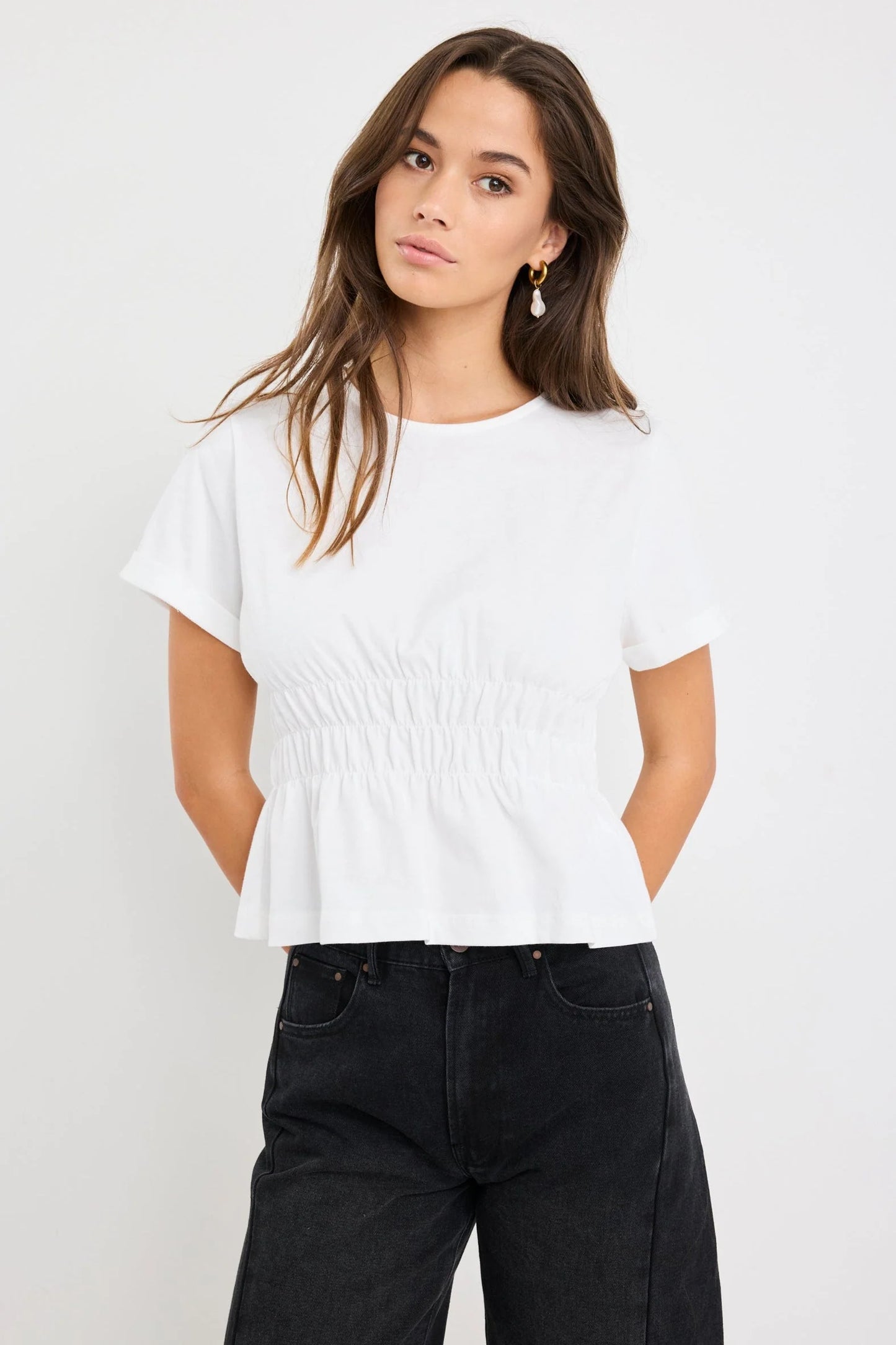 Svelte Shirred Detailed Tee - Ivory