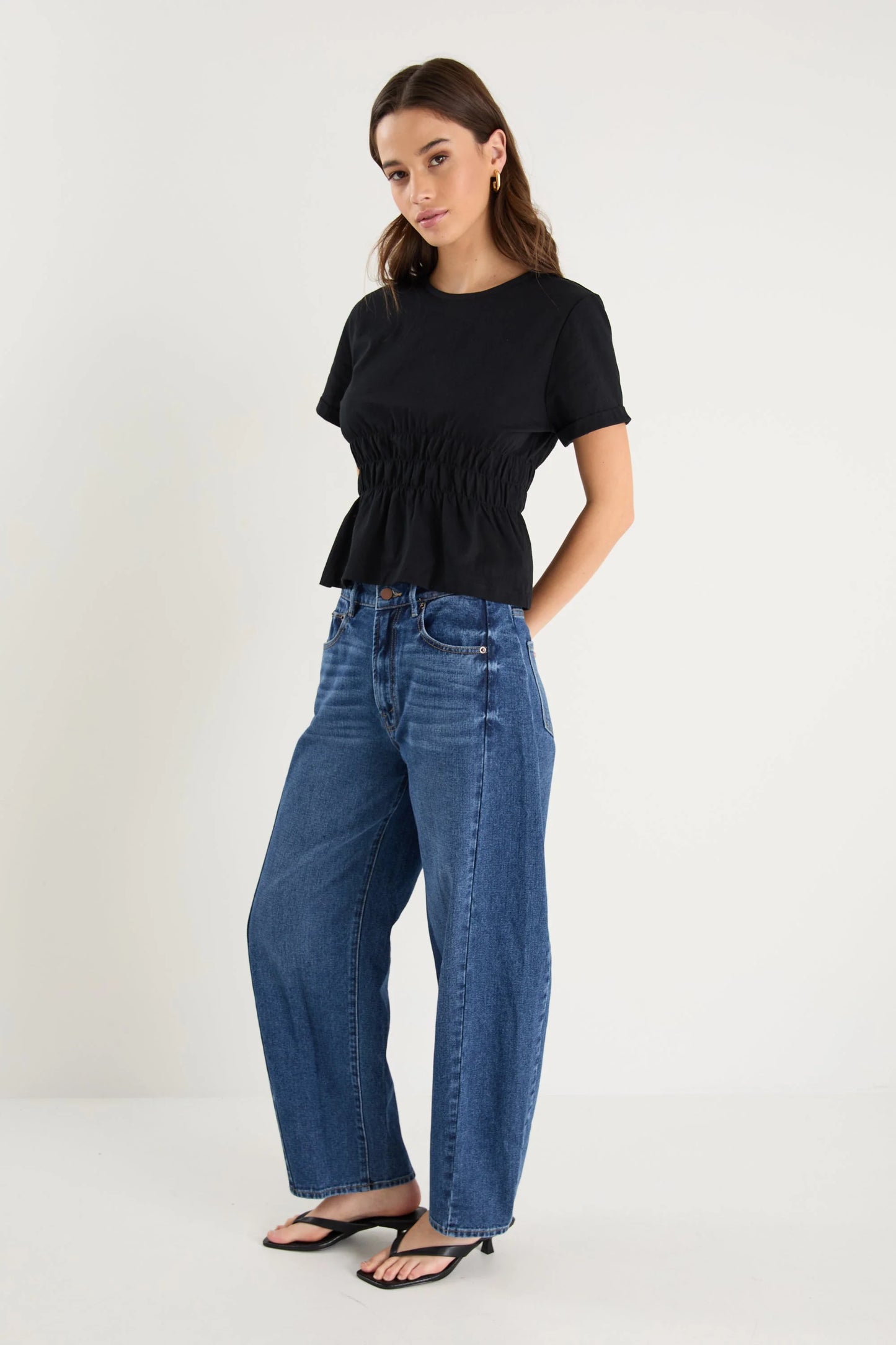 Svelte Shirred Detail Tee - Black