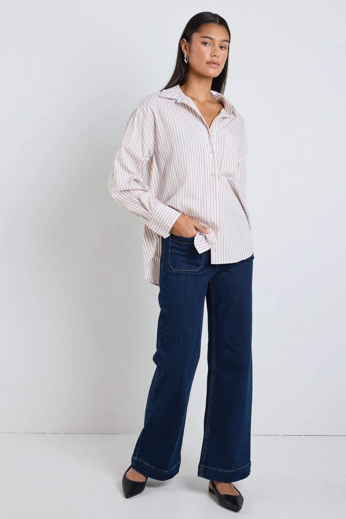 You Got This Poplin Oversized Shirt - Ecru Stripe