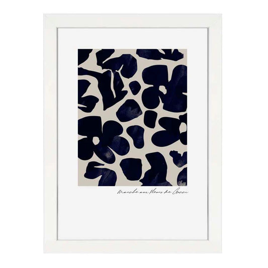 Navy Gucci Flower Print - White Frame