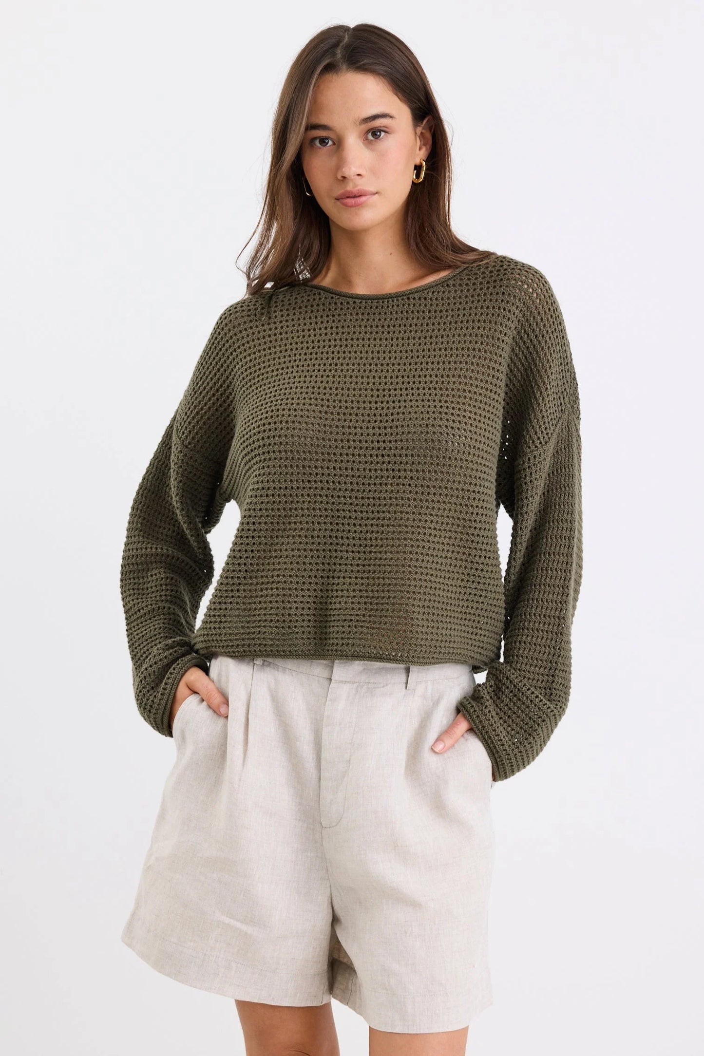 Khaki Crochet Knit