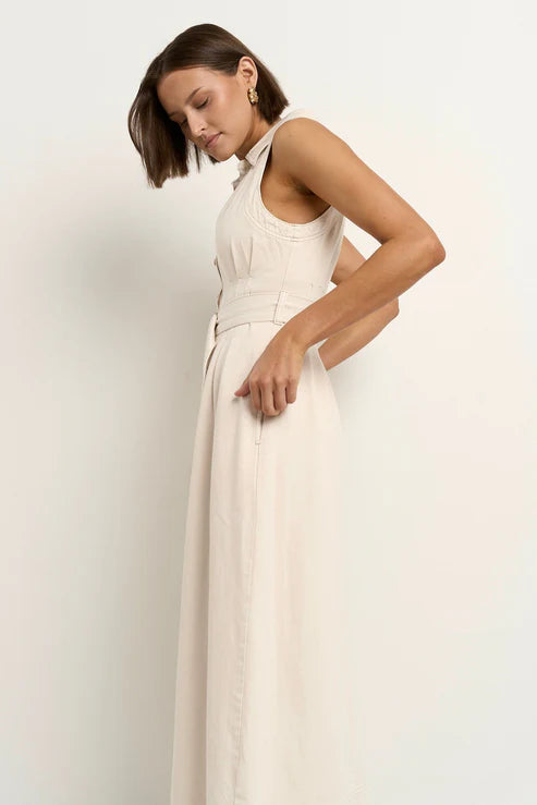 Crescent Ecru Denim Sleeveless Midi Dress