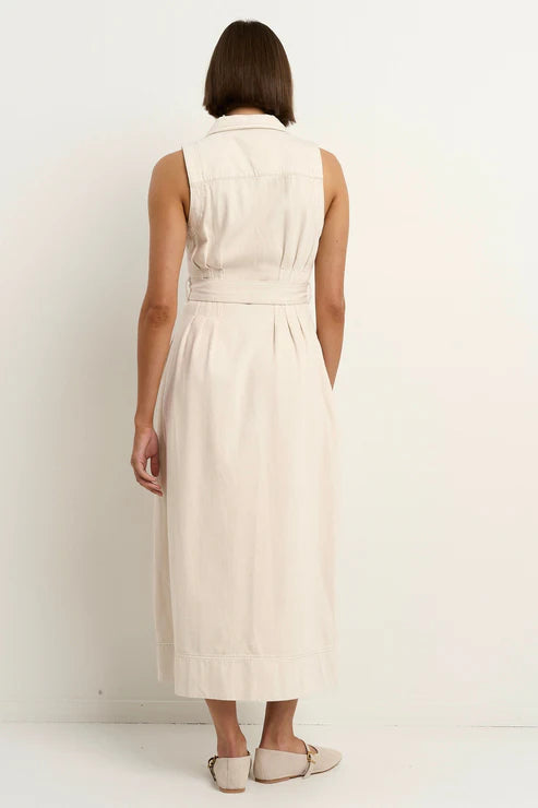 Crescent Ecru Denim Sleeveless Midi Dress